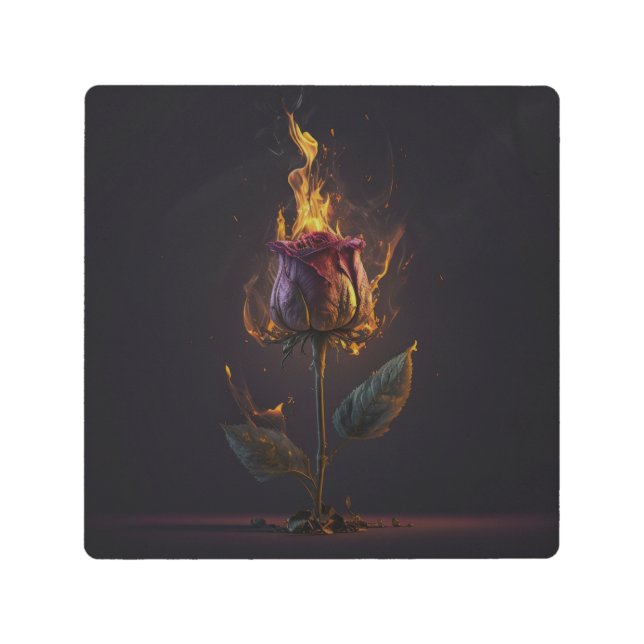 Impresión En Metal rosa en llamas (Anverso)