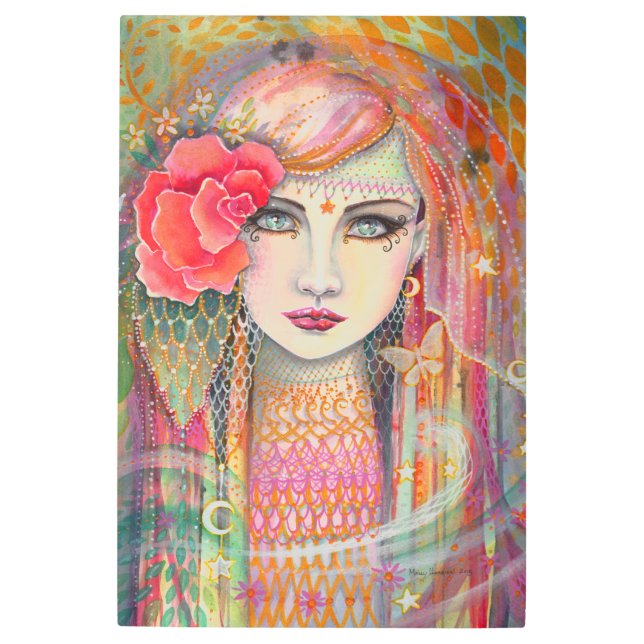 Impresión En Metal Rosa gitano Chica bohemia imprimida en Metalizado (Anverso)