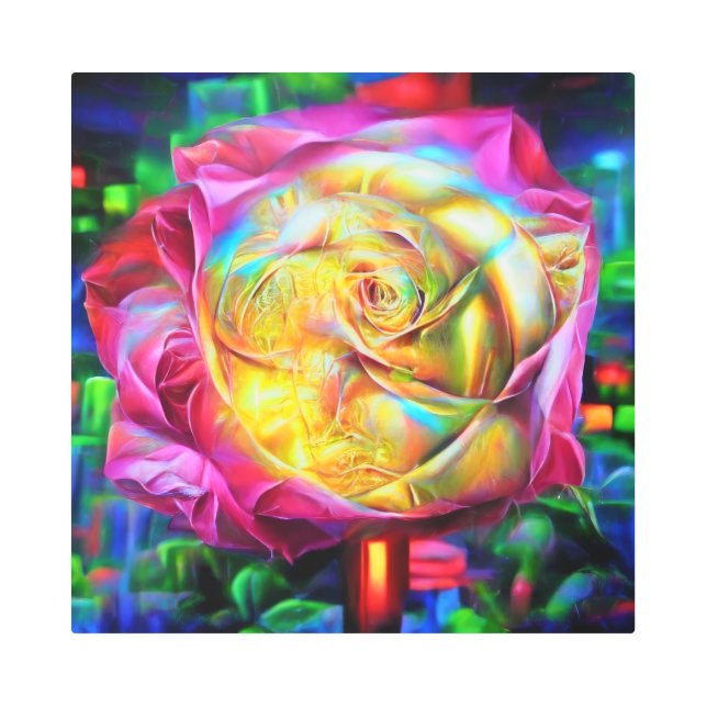 Impresión En Metal Rosa psicodélico arcoiris (Anverso)