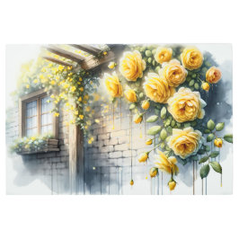 Impresión En Metal Rosas de oro en el muro de cabaña de piedra rusa