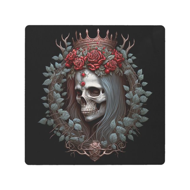 Impresión En Metal Rosas del cráneo del gótico coronan gótico (Anverso)