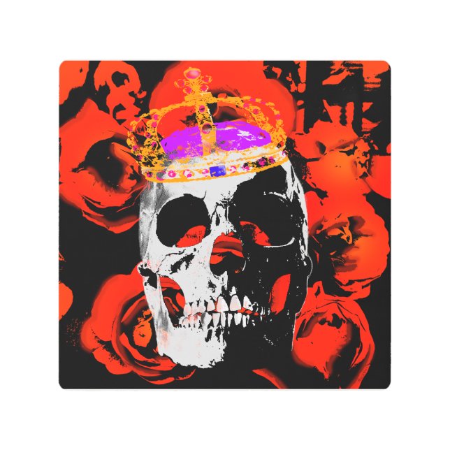 Impresión En Metal Rosas rojas de cráneo gótico (Anverso)