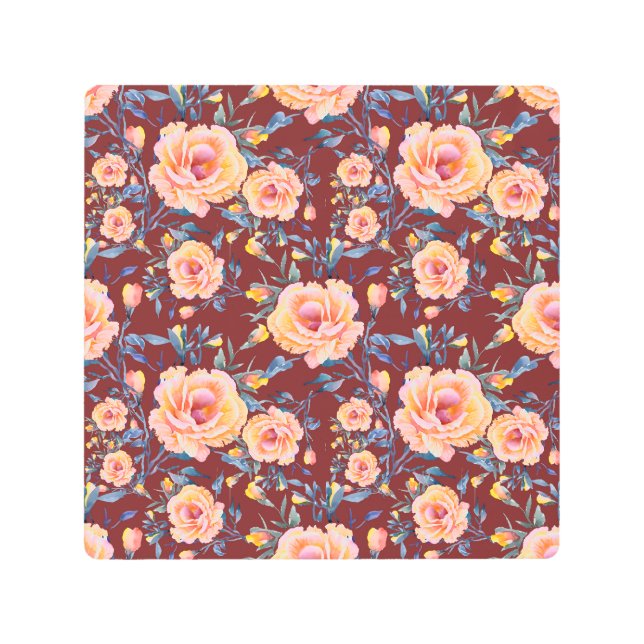 Impresión En Metal Rosas, sin soldadura, patrón de fondo rojo (Anverso)