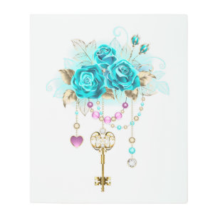 Impresión En Metal Rosas turquesas con llaves