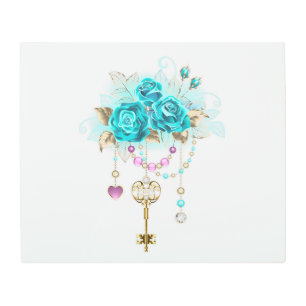 Impresión En Metal Rosas turquesas con llaves
