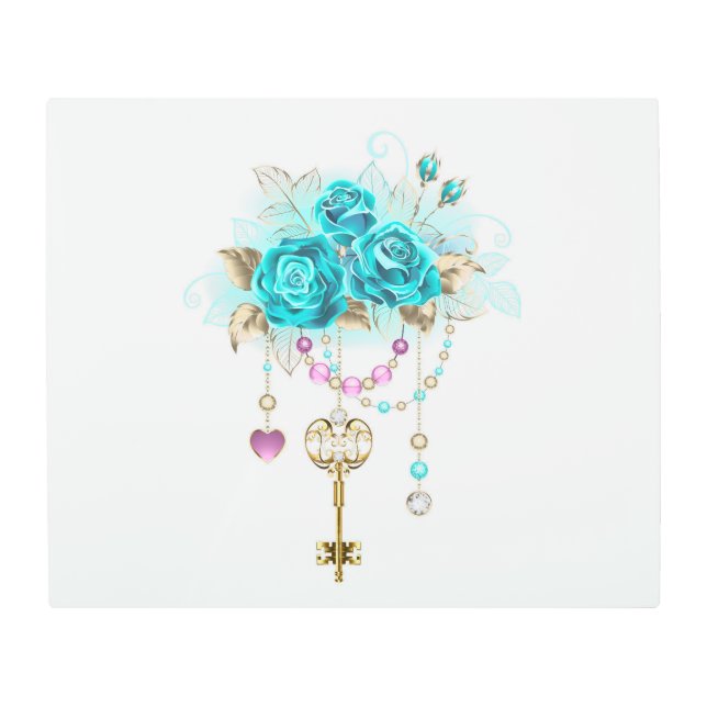 Impresión En Metal Rosas turquesas con llaves (Anverso)