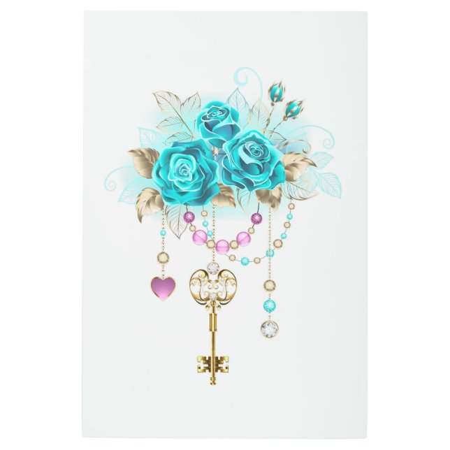 Impresión En Metal Rosas turquesas con llaves (Anverso)