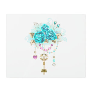 Impresión En Metal Rosas turquesas con llaves