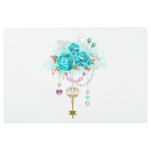 Impresión En Metal Rosas turquesas con llaves