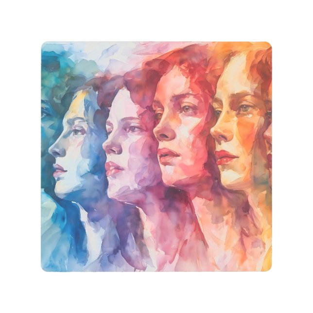 Impresión En Metal Rostros de las mujeres - Pintura de acuarela (Anverso)
