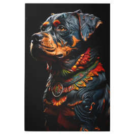 Impresión En Metal Rottweiler con atuendo ceremonial guerrero