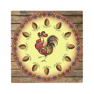 Impresión En Metal Rótulo de grano ~ Rótulo hexagonal ~ Rooster ~ Con