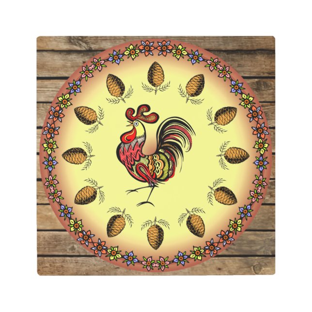 Impresión En Metal Rótulo de grano ~ Rótulo hexagonal ~ Rooster ~ Con (Anverso)