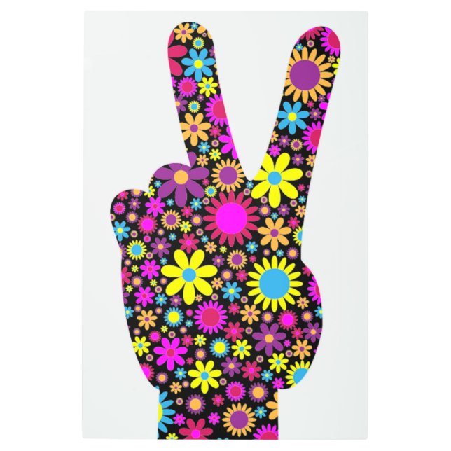 Impresión En Metal Rótulo DE MANO DE PAZ FLORAL (Anverso)