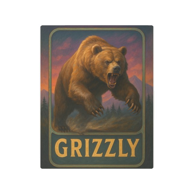 Impresión En Metal Rótulo Grizzly (Anverso)
