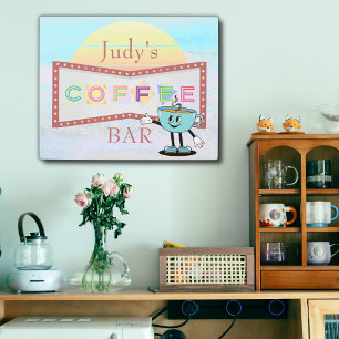 Impresión En Metal Rótulo Metalizado de 20"x16" Retro Coffee Bar pers