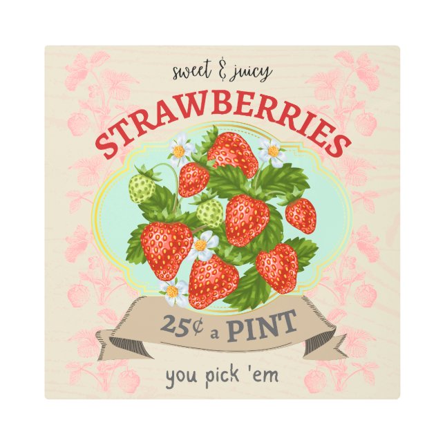 Impresión En Metal Rótulo Metalizado de fresa inspirado por la cosech (Anverso)