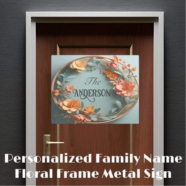 Impresión En Metal Rótulo Metalizado de marco floral de nombre famili (Subido por el creador)