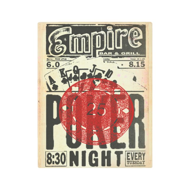 Impresión En Metal Rótulo Metalizado nocturno de póquer (Anverso)