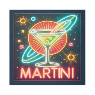 Impresión En Metal Rótulo Neon Martini de Mid Century