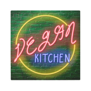 Impresión En Metal Rótulo Neon Vegan Kitchen