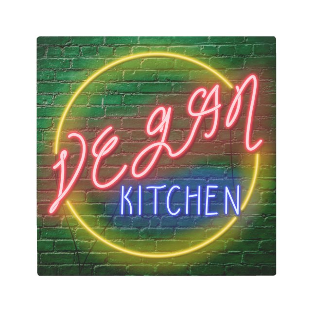 Impresión En Metal Rótulo Neon Vegan Kitchen (Anverso)