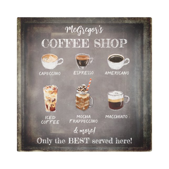 Impresión En Metal Rótulo Rústico de Cafetería Familia o Marrón de ne (Anverso)