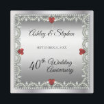 Impresión En Metal Ruby elegante | 40° Aniversario Boda de los diaman<br><div class="desc">Esta elegancia ostentosa enmarca este 40 aniversario boda en un diseño único de diamante de vieiras con rombo de lágrima central con acentos de rubí en forma de corazón y chispas falsas añadidas en un gradiente de tono plateado. Tenga en cuenta que todos los adornos están impresos y sólo están...</div>
