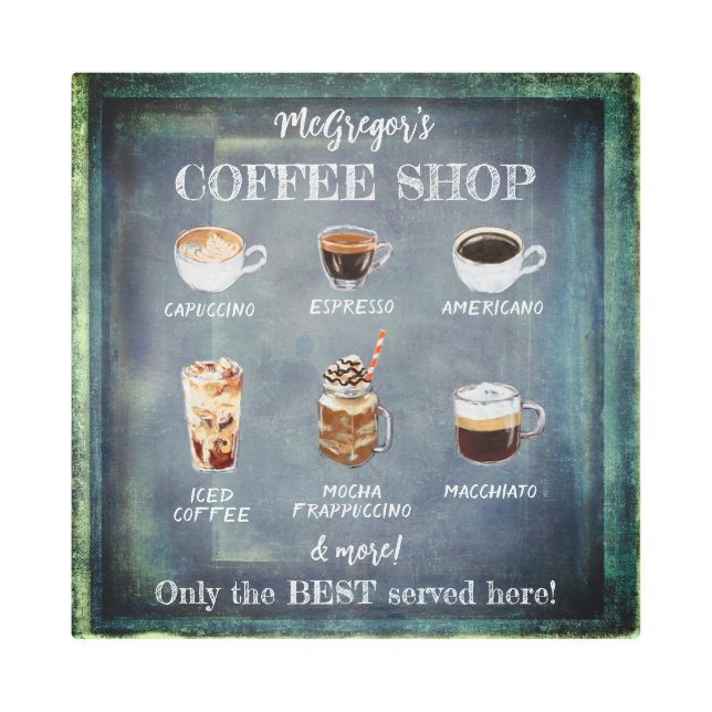 Impresión En Metal Rústico Café Rótulo Familia o Verde Empresarial (Anverso)