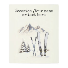 Impresión En Metal Rústico Watercolor Ski Snow Tree Mountain Winter