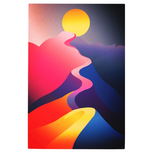 Impresión En Metal Ruta al Sol - Vibrante montaña abstracta (Anverso)