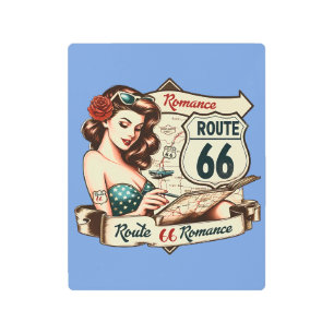 Impresión En Metal Ruta Retro 66 Romance Pin-up