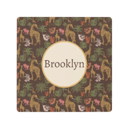 Impresión En Metal Safari Giraffe & Floral Nursera Nombre Plaque