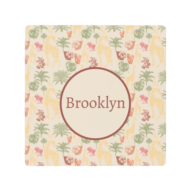 Impresión En Metal Safari Giraffe y Nursera Floral (Anverso)