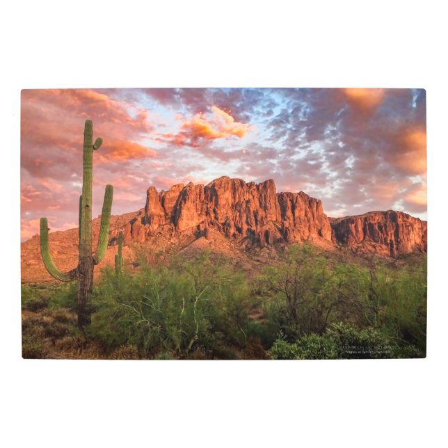 Impresión En Metal Saguaro Cactus Superstition Mountain Sunset 30x20 (Anverso)