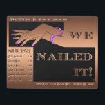 Impresión En Metal Salón de uñas Rótulo-marrón-Art Deco-Personalizado<br><div class="desc">Este elegante Rótulo retro Metalizado hará que su decoración interior (o personal) del Nail Salon sea muy agradable. El original y central gráfico inspirado en el Art Deco presenta 2 rectángulos negros compensados con un par de elegantes manos manicuradas cortadas para revelar el fondo marrón de cobre y el titular...</div>
