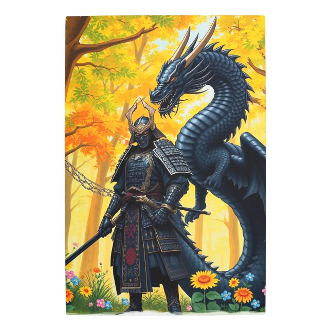 Impresión En Metal Samurai con Dragon . (Anverso)