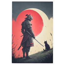 Impresión En Metal Samurai y Gato: Vigilia en la Luna