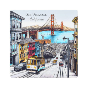 Impresión En Metal San Francisco, California Comic Book Style Art