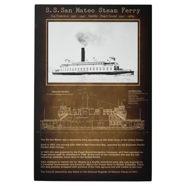 Impresión En Metal San Mateo Seattle / San Francisco Steam Ferry (Anverso)