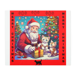 Impresión En Metal Santa Dando Regalos A Dos Gatitos Jóvenes