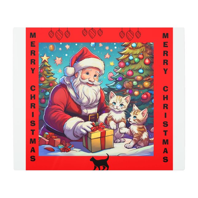 Impresión En Metal Santa Dando Regalos A Dos Gatitos Jóvenes (Anverso)