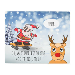 Impresión En Metal Santa en el patinaje invierno divertido de renos