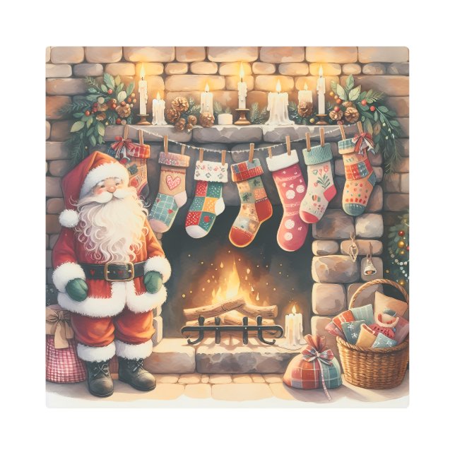 Impresión En Metal Santa por la chimenea Navidades Stockings (Anverso)