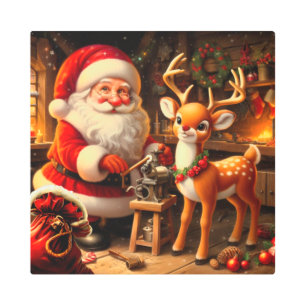 Impresión En Metal Santa y reno