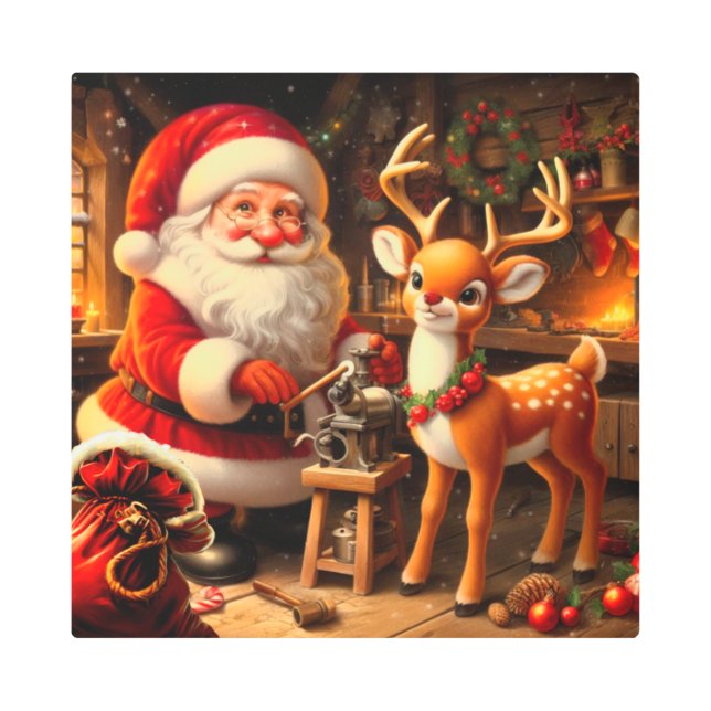 Impresión En Metal Santa y reno (Anverso)