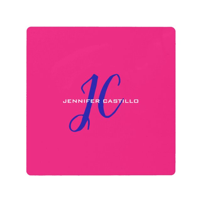 Impresión En Metal Script de caligrafía profesional Monograma Girly (Anverso)