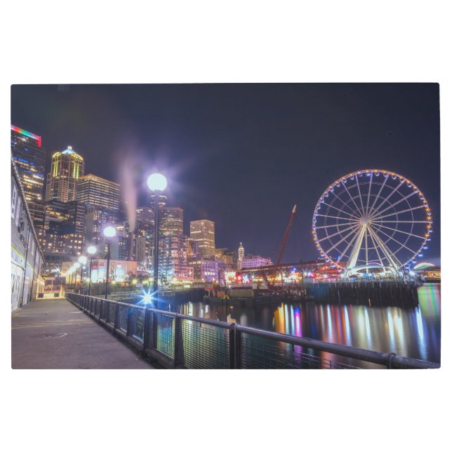 Impresión En Metal Seattle de noche (Anverso)