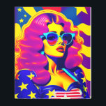 Impresión En Metal Sensación Chica Vintage Psicodelia Groovy Stars<br><div class="desc">Trasladarse a los días de la paz, el amor y el poder de las flores con esta impresionante creación de arte pop. Un cautivador chica psicodélico, con un par de gafas de sol de moda, brilla en el fondo de las estrellas y rayas icónicas. Con sus colores llamativos, su ambiente...</div>