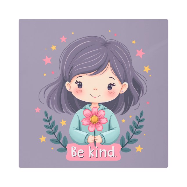 Impresión En Metal Ser amable Chica con flor positiva (Anverso)